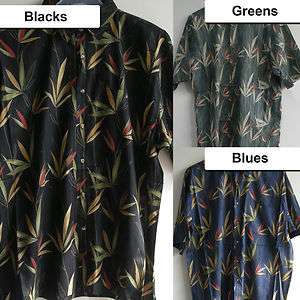 New Mens Hawaiian Casual Shirts Bamboo Tropical leaf Print Button 