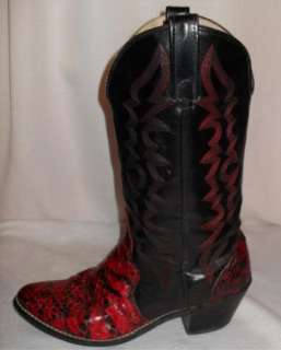 Vintage KENNY ROGERS Red & Black SNAKESKIN Western Cowboy BOOTS USA 