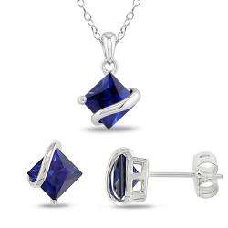Sterling Silver Created Sapphire 3 piece Jewelry Set  
