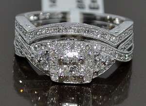 DIAMOND WEDDING SET 2 PC ENGAGEMENT RING + BAND .53CT FILGREE PRINCESS 