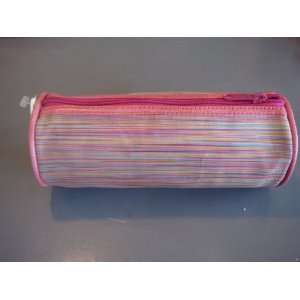 Cris Notti Pink Stripes Cylinder Cosmetic Bag