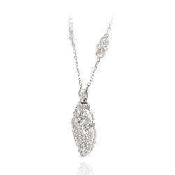   Silver Diamond Accent Oval Vintage Design Necklace  