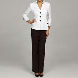 Tahari ASL Womens White Jacket Pant Suit  