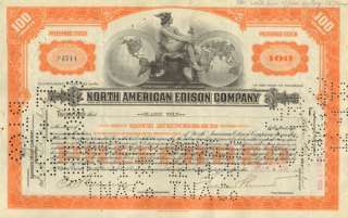   American Edison Company  old 1930s preferred stock certificate share