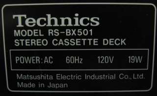 Technics Model RS BX501 Stereo Cassette Deck  