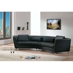   Furniture Black Leather Long Curved Sofa 