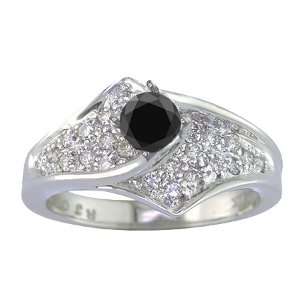  0.85 CT Black Diamond Engagement Ring 14K White Gold In 