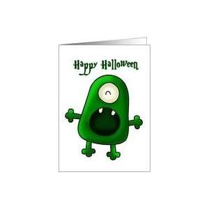 little green one eyed monster happy halloween Card Health 
