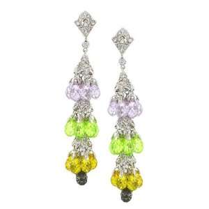Grape Cluster Dangle Earrings w/Multicolor CZs
