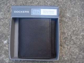 Mens Dockers Brown Genuine Leather Trifold Wallet NIB  
