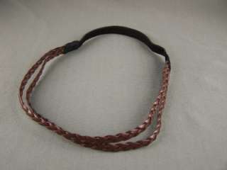 Dk Brown Kids Girls braid faux leather stretch headband  
