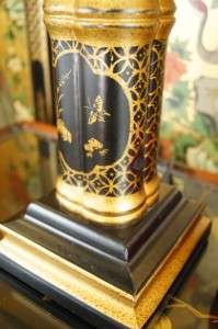 Painted Black Lacquer Chinoiserie Chinese Table Lamp  