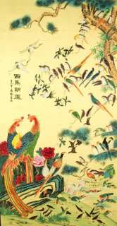 SCROLL WALL ART PHOENIX 100 BIRD Cranes Pine Tree Feng Shui Home Decor 