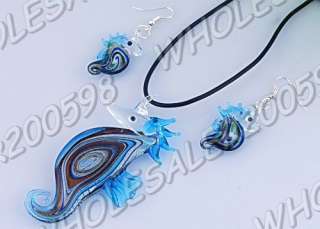 sets Sea Horse Lampwork Glass Pendant Necklace&Earrings