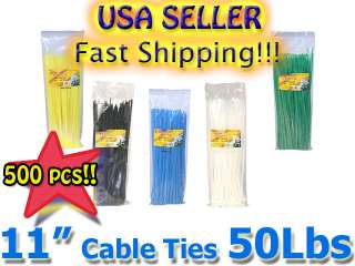 500 PACK 11 INCH NYLON ZIP CABLE TIES WIRE TIE WRAPS 50 LBS Assorted 
