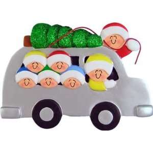 2208 Family of 7 with Christmas Tree Tied On Top Of Car Personalized 