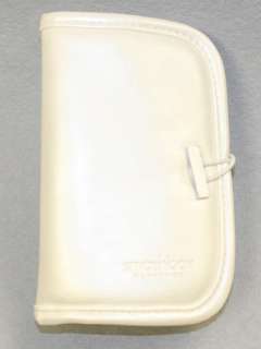 Mini White Faux Leather Case, holds three mini brushes on one side and 