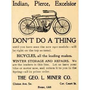  1910 Ad George Miner Bicycles Motor Indian Pierce Model 