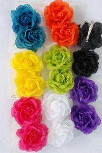 Single Rose Clips 2.25 EACH Hair 8 colors Adult or Child Gorgeous 