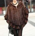 NEW Real Knitted Genuine MINK Fur Jacket Coat Shawl Cape Real with 