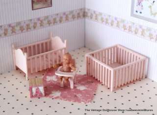 MARX Vintage Dollhouse Furniture TRADITIONAL NURSERY SET w/ BABY 1/2 