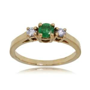  3 Stone Emerald Ring W/ Diamond 14K Gold Anniversary 