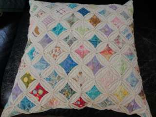 Antique Vintage CATHEDRAL WINDOW Quilt w Matching Pillow 78 x 48 