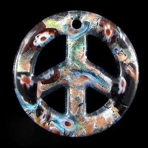  50mm lampwork glass peace sign coin pendant 40460