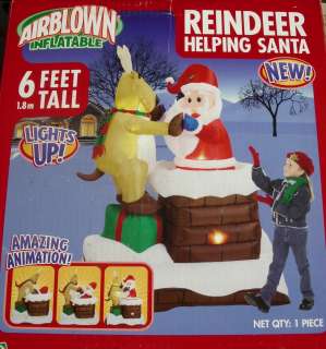   Lighted Animated Reindeer Helping Santa Christmas Airblown Inflatable