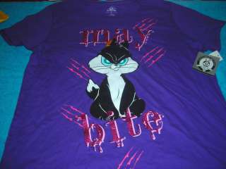 WOMENS LOONEY TUNES PUSSYFOOT THE CAT PURPLE T SHIRT MAY BITE 2XL NEW 