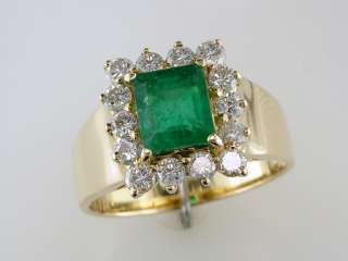   Retro 2.40ct Emerald & Diamond 18K Gold Engagement / Cocktail Ring
