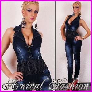 NEW SEXY WOMENS JEANS OVERALL LONG JUMPSUIT LADIES DESIGNER DENIM WEAR 