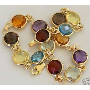  14K Yellow Gold Fancy Cut Gemstones Bracelet 7 1/2 New 