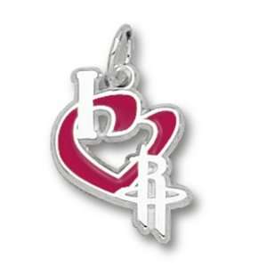 Houston Rockets 1/2 I Heart Logo Enamel Charm   Sterling Silver 