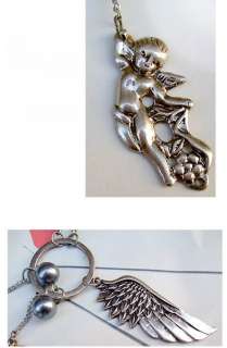   Heart Silver Angel Wing Key Necklace 9x3 cm  3.54 x 1.18 in  