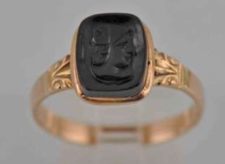 ANTIQUE VICTORIAN 14k PORTRAIT CARVED STONE RING  