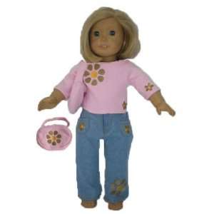 18 Inch Doll Clothes/clothing Fits American Girl   Floral Top & Jeans 