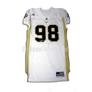  White No. 98 Game Used Notre Dame Adidas Football Jersey 