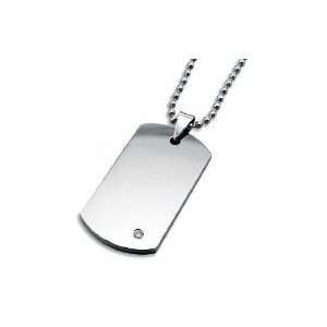  Tungsten Carbide Dog Tag with CZ 22 bead chain Jewelry