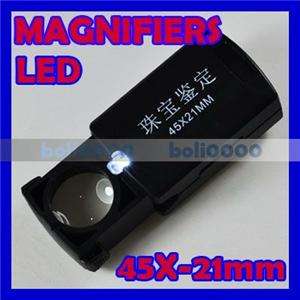 10 pcs 45X Mini Lens Magnifier LED light Jeweler Loupe  