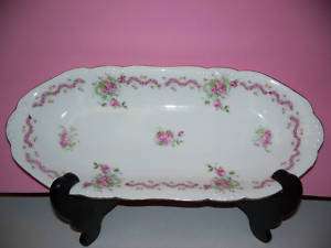 VERY OLD RELISH TRAY LARGE HAND PAINTED PINK ROSES  