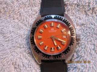 RARE  Bucherer 25J Automatic Dive Watch w/ ORANGE DIAL ca. 1970  