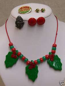 LOT 5 CHRISTMAS JEWELRY 2 PINS 1 NECKLACE 2 EARRINGS  