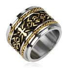   Gold IP Cross Tribal Pattern Cast Wide Band Ring   Size 9 13, 13