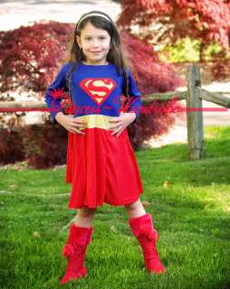 XMAS Christmas Gift Superman Girl Outfit Party Kids Costume Dress 