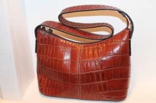 FOSSIL Cognac Brown Croc Embossed Leather Hobo Shoulder Bag Handbag 