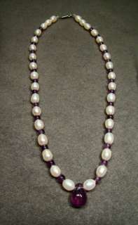 Genuine Amethyst & Freshwater Pearl Necklace 18 inches  