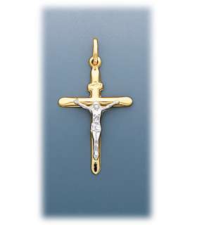 14K Yellow 2 Tone Gold Cross Crucifix Charm Pendant  