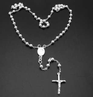 Bold ROSARY NECKLACE CROSS Sterling Silver 26 FREE SZ  