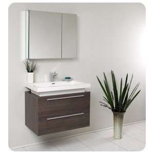  Gray Oak Modern Bathroom Vanity w/Two Drawers & Acrylic Countertop